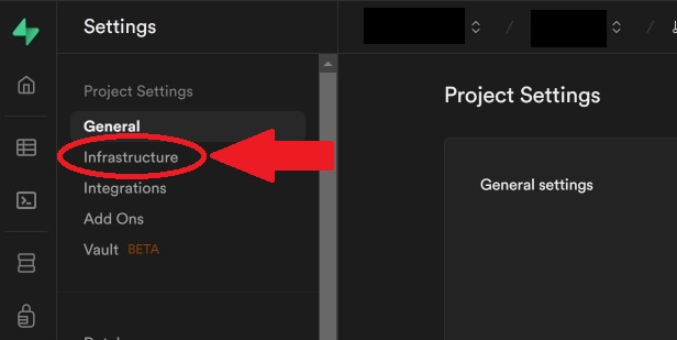 Click on the Infrastructure tab on the settings sidebar