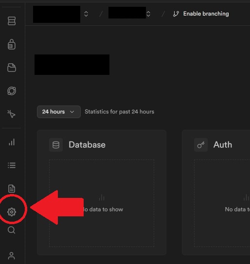 Click on Settings in the Supabase dashboard
