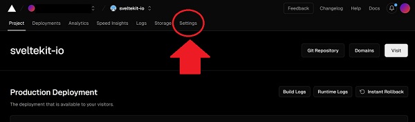 Click settings in the Vercel Navbar